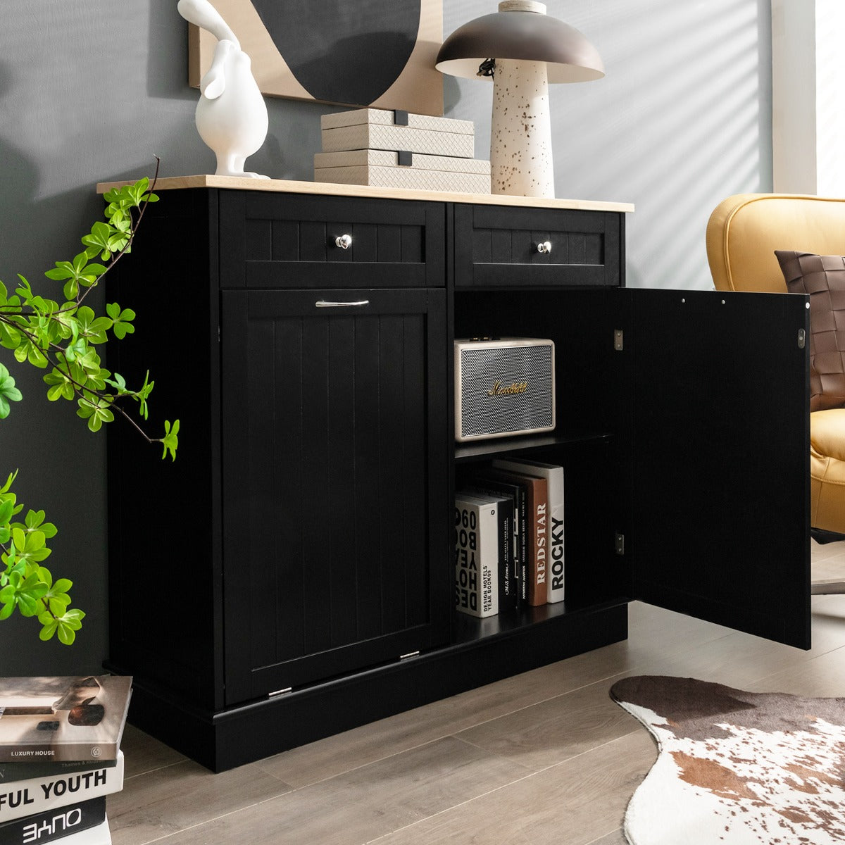 Costway Kitchen Trash Can with Adjustable Shelf for Kitchen