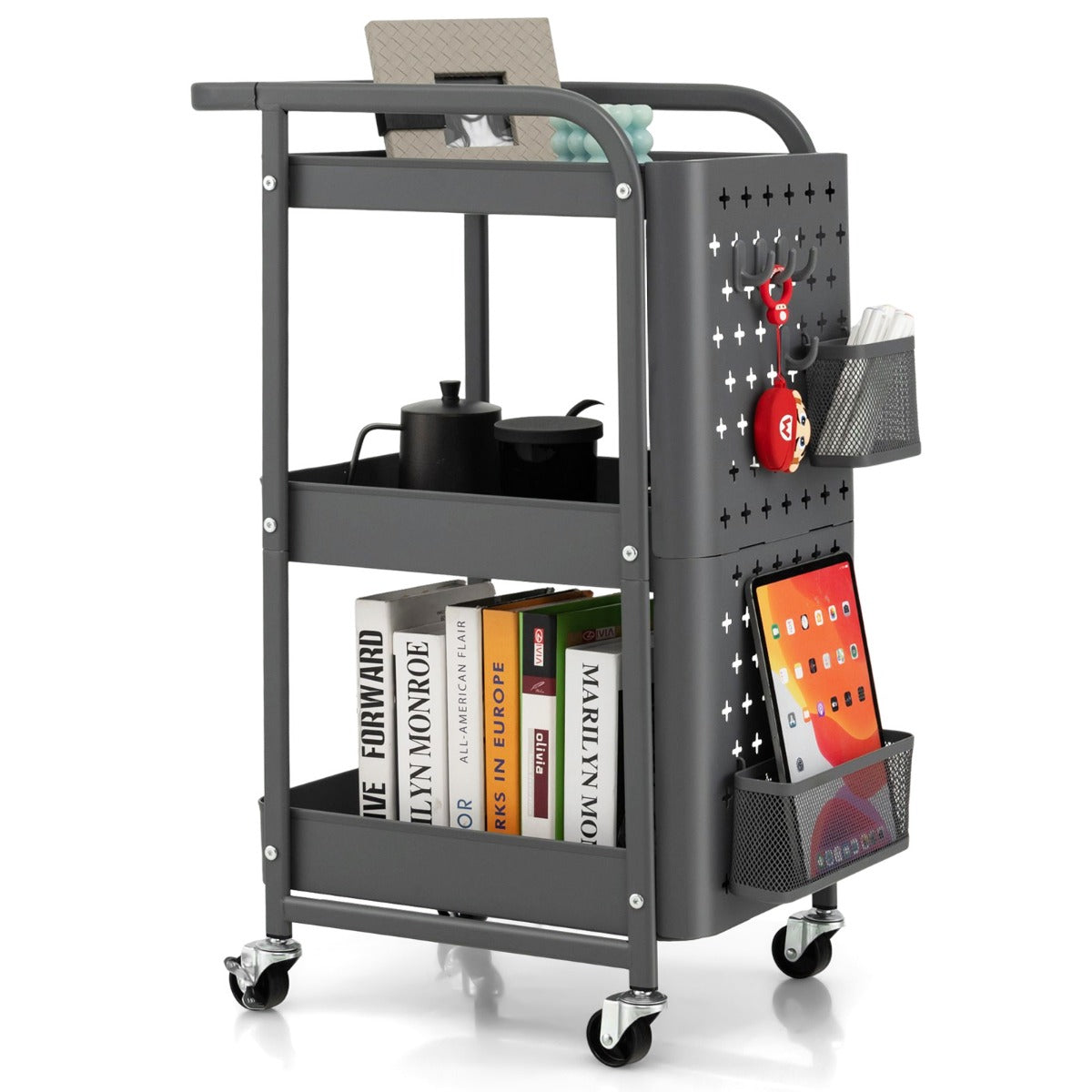 Kitchen Storage Trolley Cart with 3-Tier Shelves-Grey
