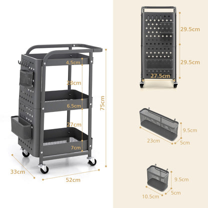 Kitchen Storage Trolley Cart with 3-Tier Shelves-Grey