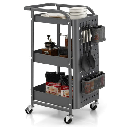 Kitchen Storage Trolley Cart with 3-Tier Shelves-Grey