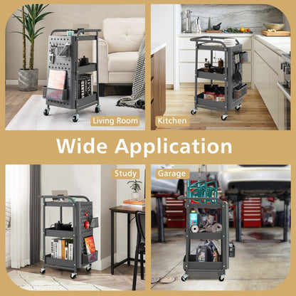 Kitchen Storage Trolley Cart with 3-Tier Shelves-Grey