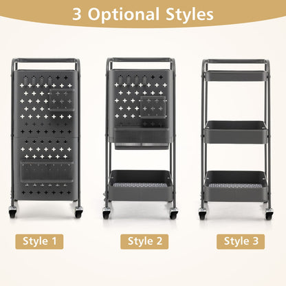 Kitchen Storage Trolley Cart with 3-Tier Shelves-Grey