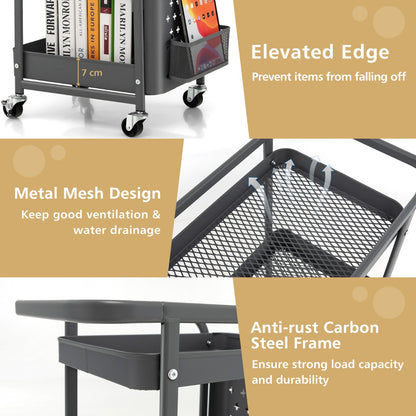 Kitchen Storage Trolley Cart with 3-Tier Shelves-Grey