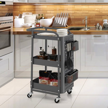 Kitchen Storage Trolley Cart with 3-Tier Shelves-Grey