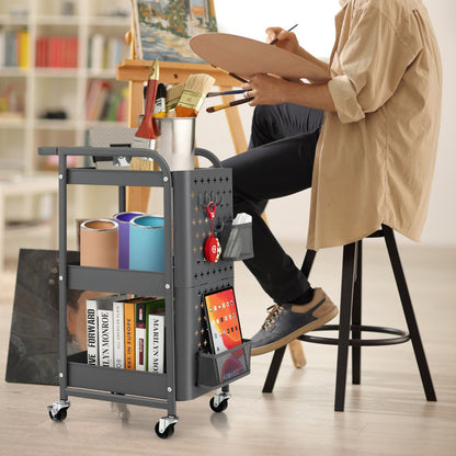 Kitchen Storage Trolley Cart with 3-Tier Shelves-Grey