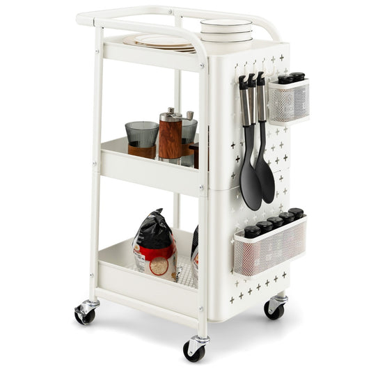 Costway Kitchen Storage Trolley Cart with 3-Tier Shelves-White