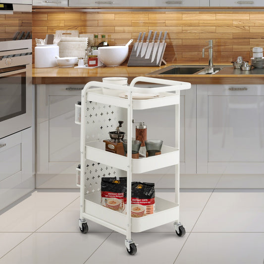 Costway Kitchen Storage Trolley Cart with 3-Tier Shelves-White