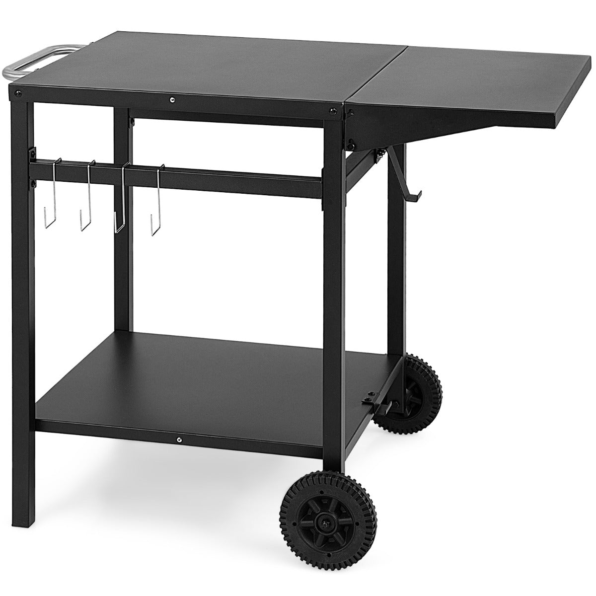 Costway Movable Double-Shelf Dining Cart Table with Folding Tabletop