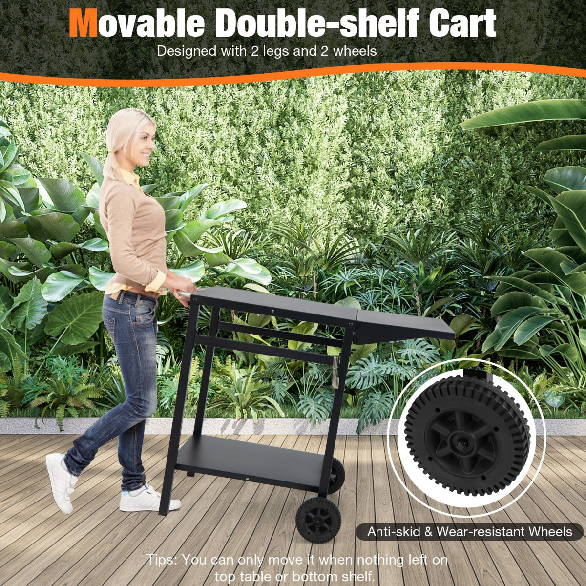 Costway Movable Double-Shelf Dining Cart Table with Folding Tabletop