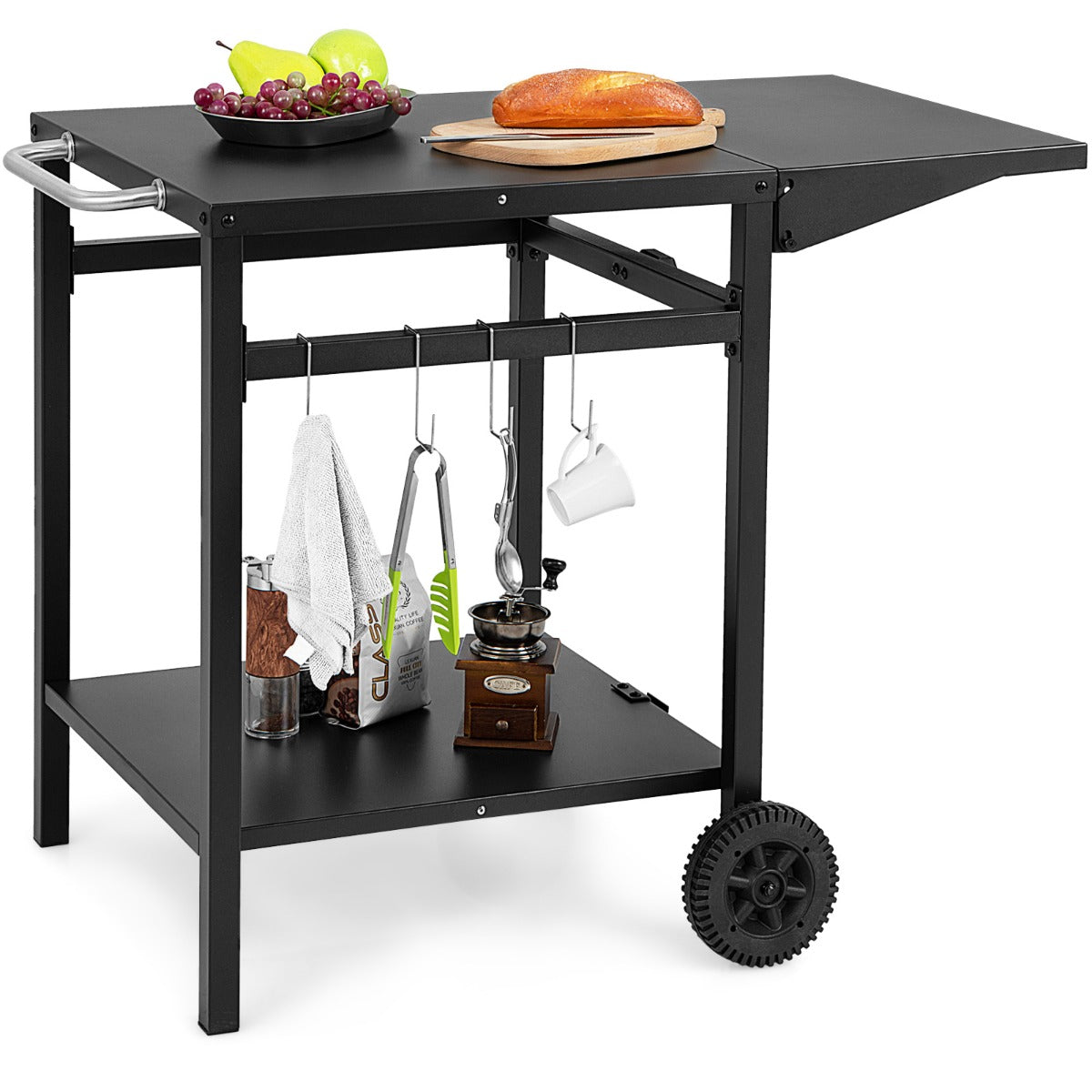 Costway Movable Double-Shelf Dining Cart Table with Folding Tabletop