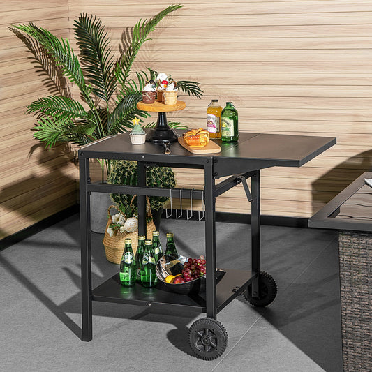 Costway Movable Double-Shelf Dining Cart Table with Folding Tabletop