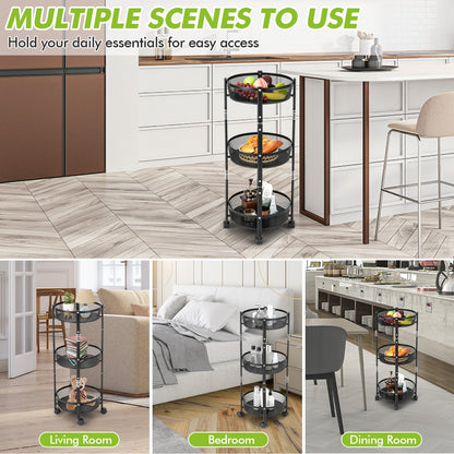 3-Tier Folding Kitchen Trolley Cart with Baskets