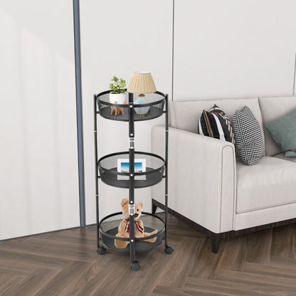 3-Tier Folding Kitchen Trolley Cart with Baskets