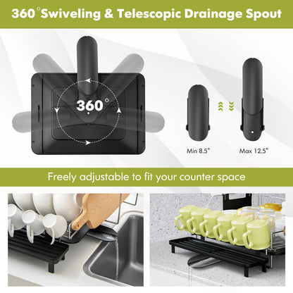 2-Tier Detachable Dish Drying Rack with Cutlery Holder & 360° Swiveling Spout