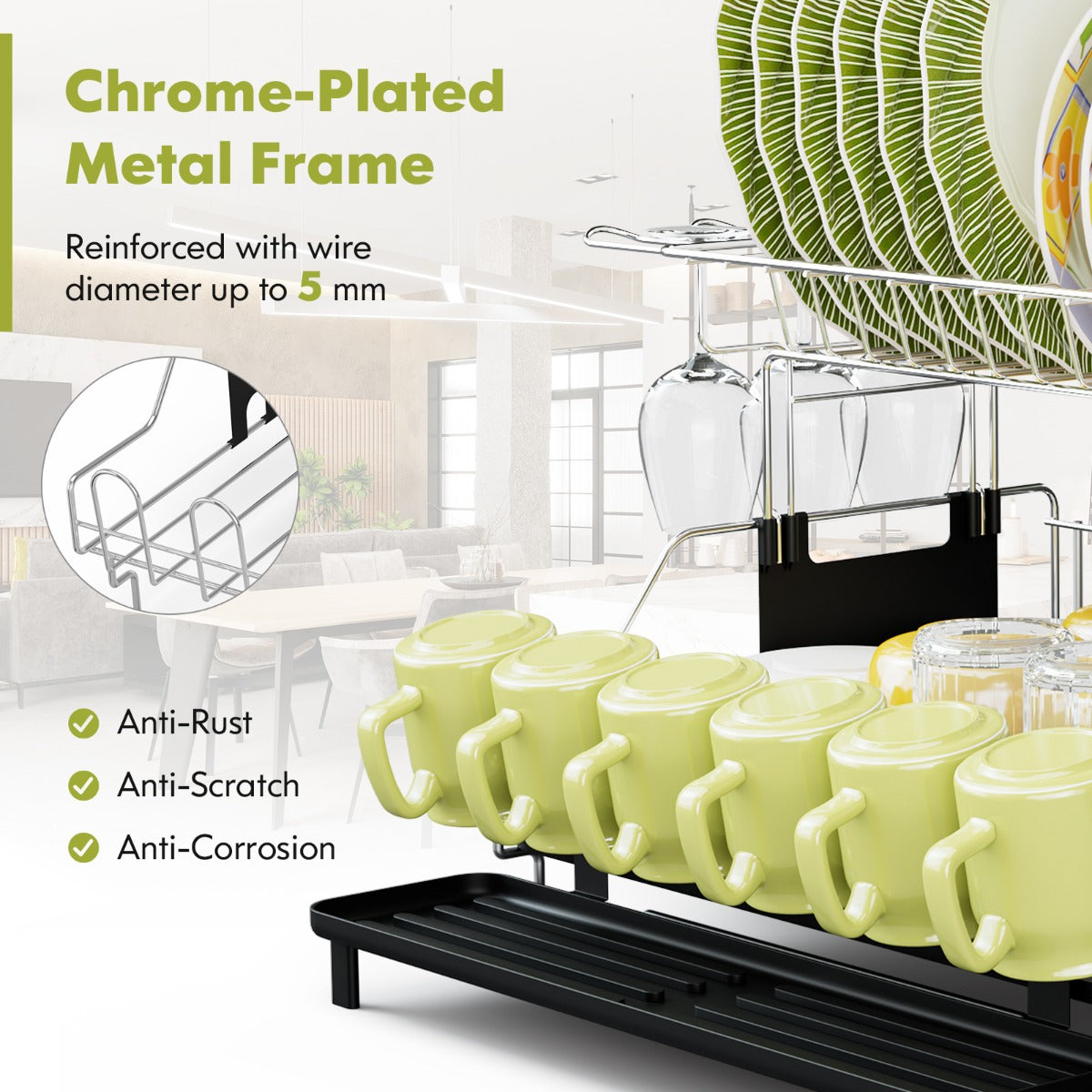 2-Tier Detachable Dish Drying Rack with Cutlery Holder & 360° Swiveling Spout