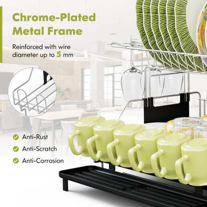 2-Tier Detachable Dish Drying Rack with Cutlery Holder & 360° Swiveling Spout