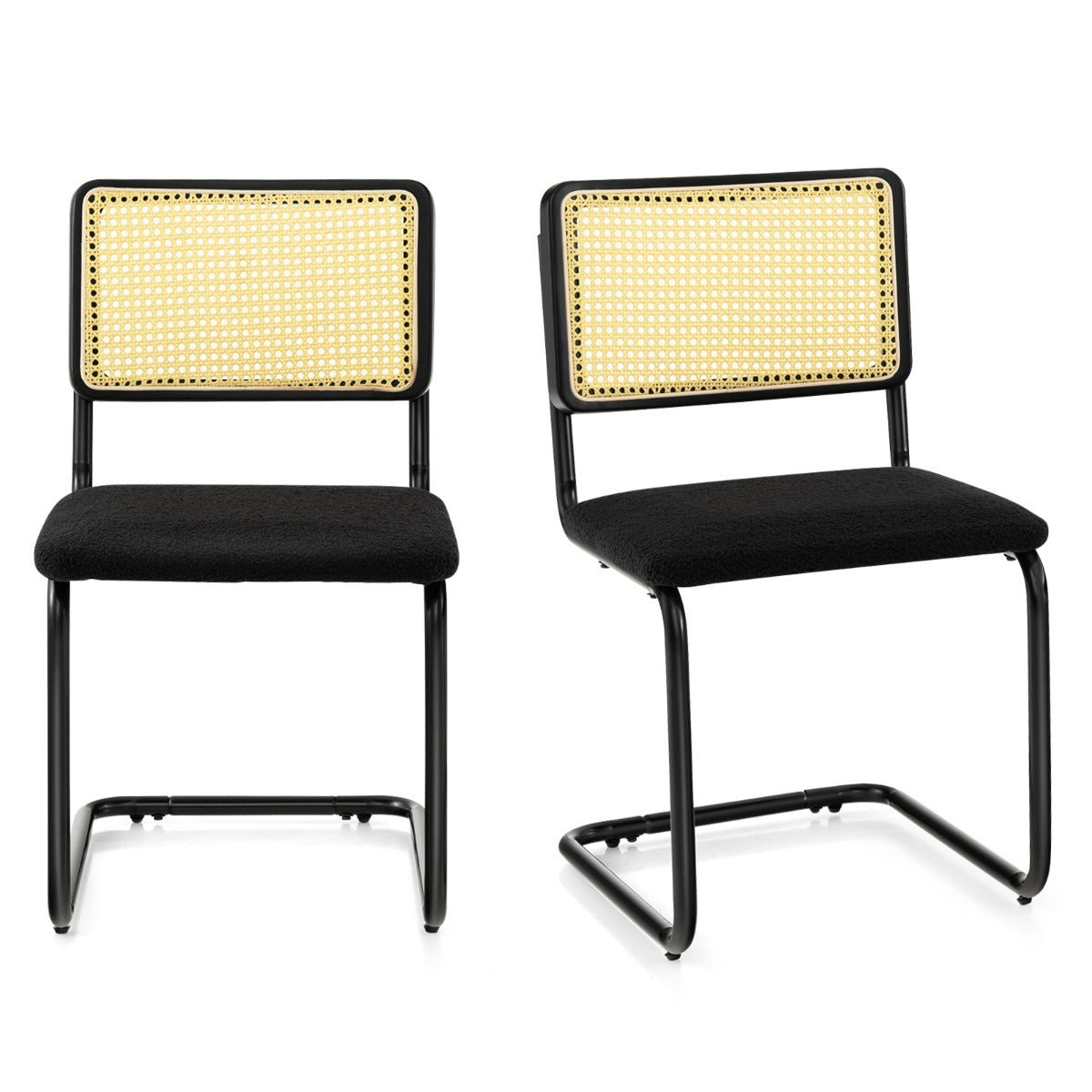 2 Pieces Mid-Century Modern Dining Chair with Cane Back & Cantilever Design