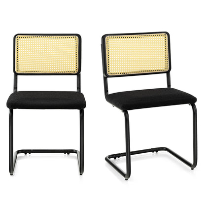 2 Pieces Mid-Century Modern Dining Chair with Cane Back & Cantilever Design
