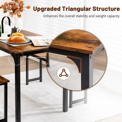 Space-saving Dining Table Set for 4 with 2 Benches for Kitchen-Brown
