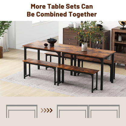 Space-saving Dining Table Set for 4 with 2 Benches for Kitchen-Brown