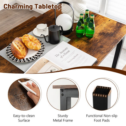 Space-saving Dining Table Set for 4 with 2 Benches for Kitchen-Brown