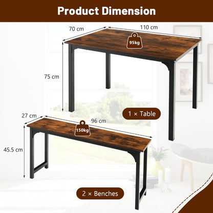 Space-saving Dining Table Set for 4 with 2 Benches for Kitchen-Brown