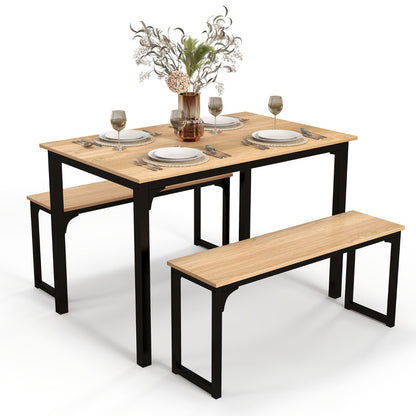 Space-saving Dining Table Set for 4 with 2 Benches for Kitchen-Natural