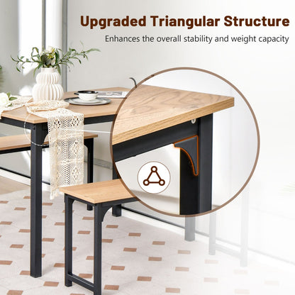 Space-saving Dining Table Set for 4 with 2 Benches for Kitchen-Natural
