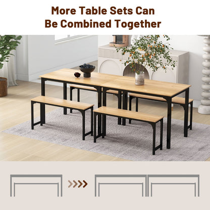 Space-saving Dining Table Set for 4 with 2 Benches for Kitchen-Natural