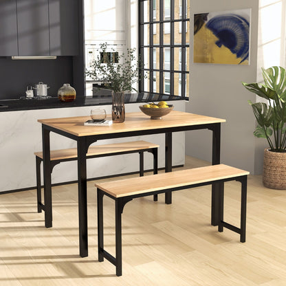 Space-saving Dining Table Set for 4 with 2 Benches for Kitchen-Natural