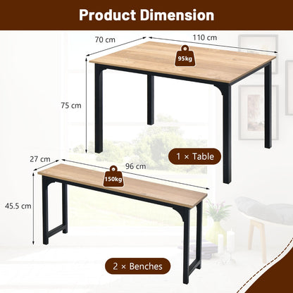 Space-saving Dining Table Set for 4 with 2 Benches for Kitchen-Natural