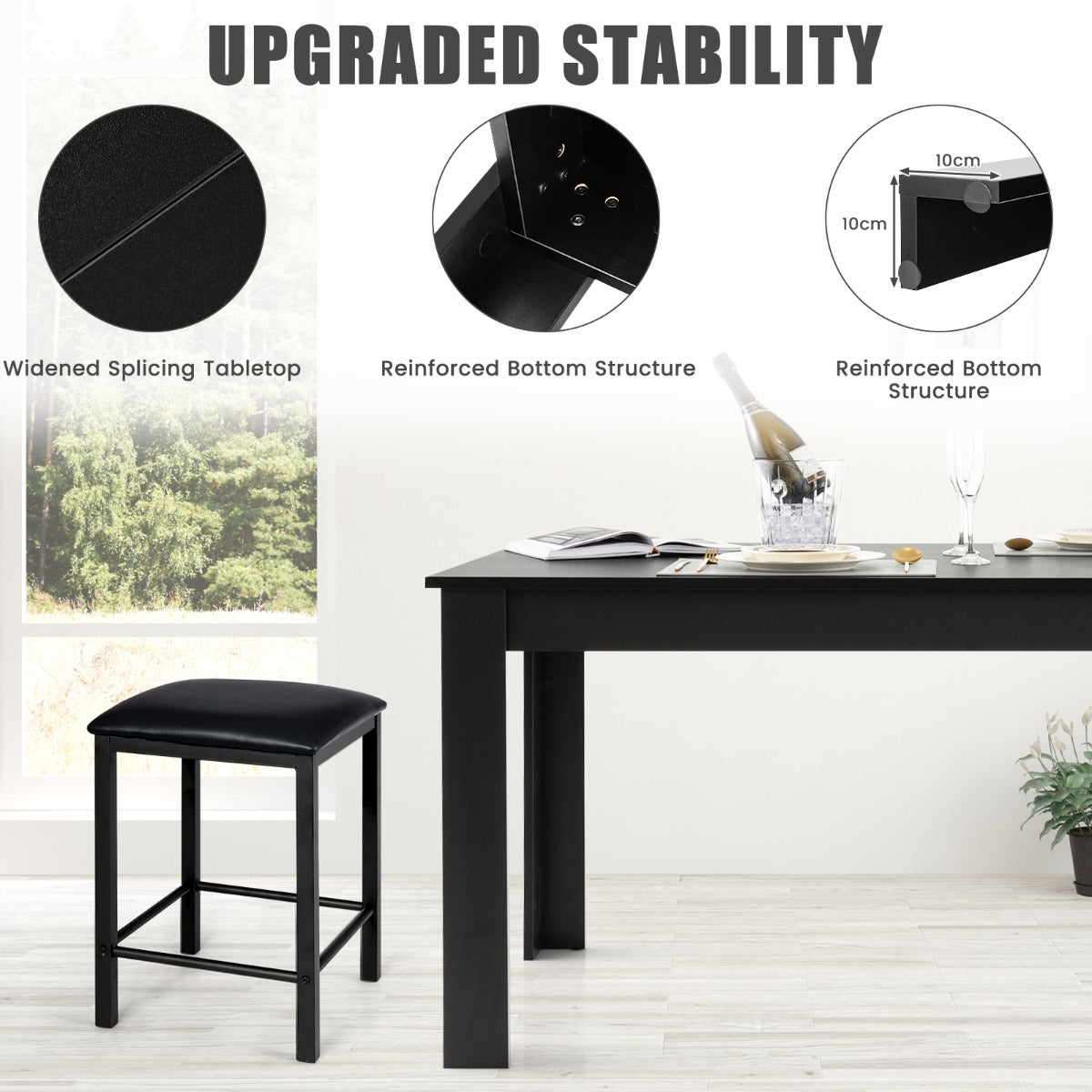 160 CM Modern Dining Table with Sturdy L-shaped Legs-Black