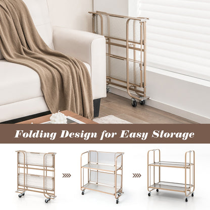 2-Tier Mobile Serving Cart with Tempered Glass Shelf