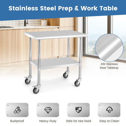 Stainless Steel Table Cart with 4 Universal Wheels for Kitchen-91.5 cm (W)