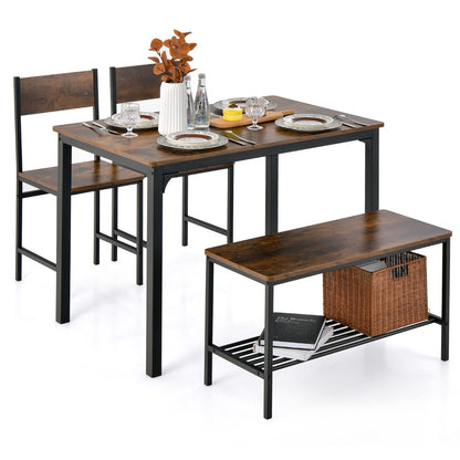 4-Piece Dining Table and Chair Set with Metal Frame and Storage Rack for Dining
