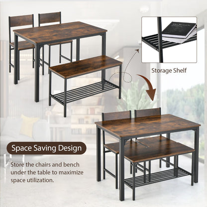 4-Piece Dining Table and Chair Set with Metal Frame and Storage Rack for Dining