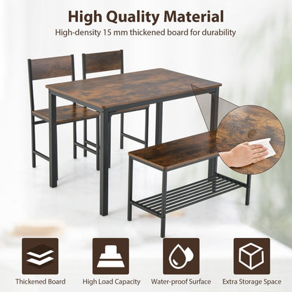4-Piece Dining Table and Chair Set with Metal Frame and Storage Rack for Dining
