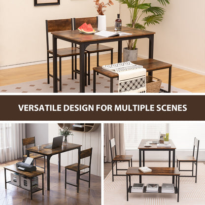 4-Piece Dining Table and Chair Set with Metal Frame and Storage Rack for Dining
