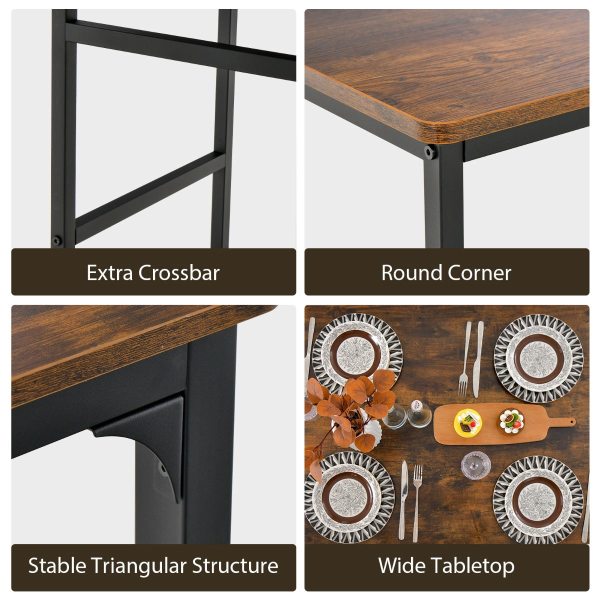 4-Piece Dining Table and Chair Set with Metal Frame and Storage Rack for Dining