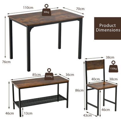 4-Piece Dining Table and Chair Set with Metal Frame and Storage Rack for Dining