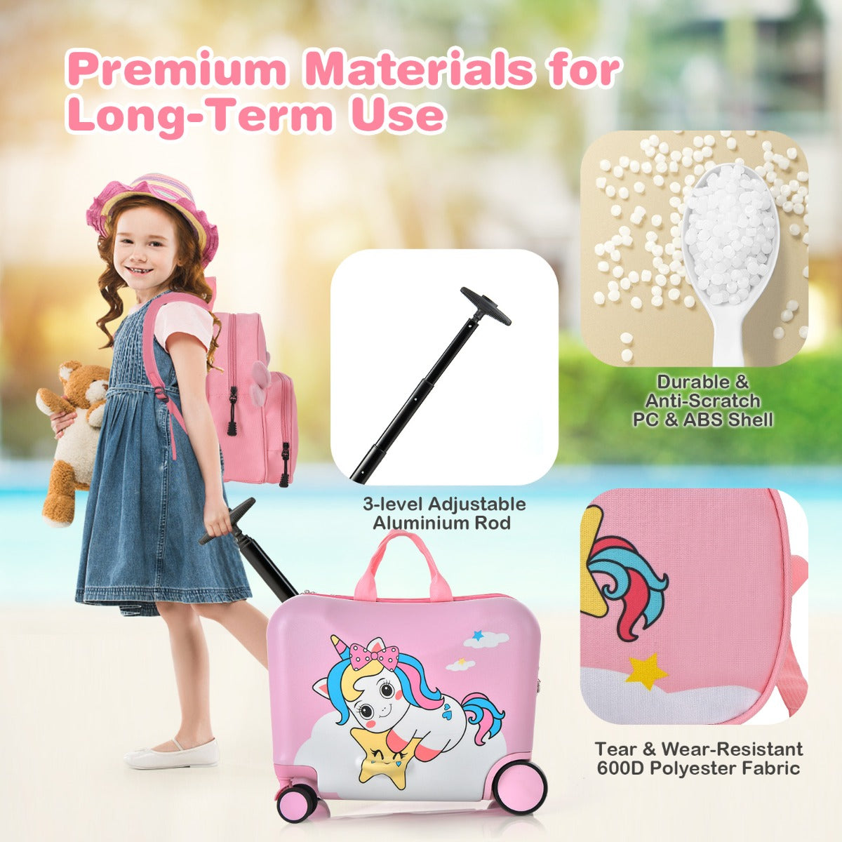 Costway 2 PC Kids Luggage Set with Spinner Wheels -Pink