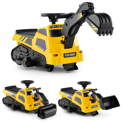 3-in-1 Kid Ride on Tractor with Adjustable Arms and Music-Yellow