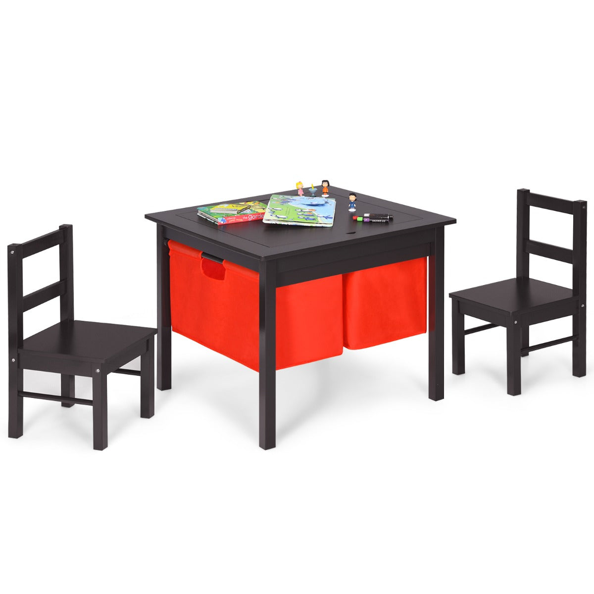 Flip the tabletop from a building block surface into a smooth desk for writing and drawing