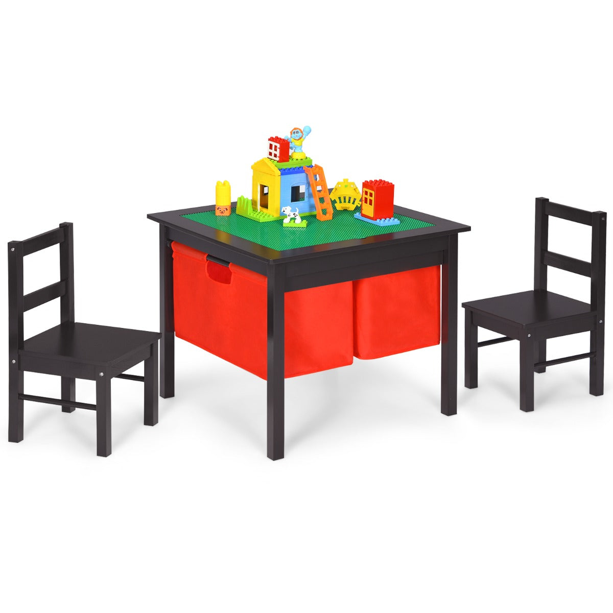 Small-particle block board suits most major building blocks for imaginative construction activities