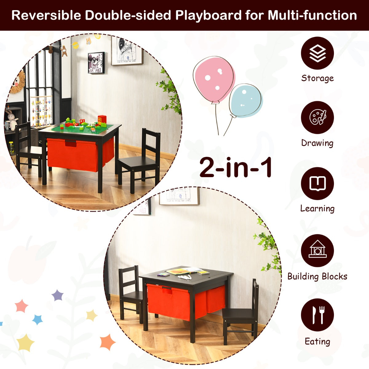 Multifunctional kids furniture encourages reading, painting, playing and learning in one space
