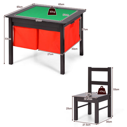 Kids activity table and chair set includes a double-sided block board and two matching chairs
