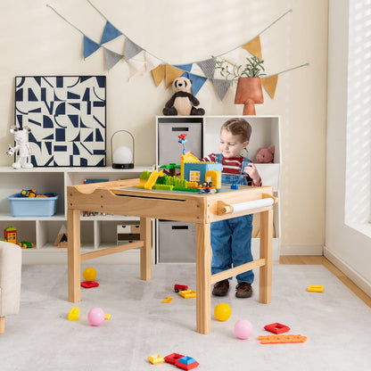 2-in-1 Kids Activity Table with Reversible Tabletop and Storage Compartments-Natural