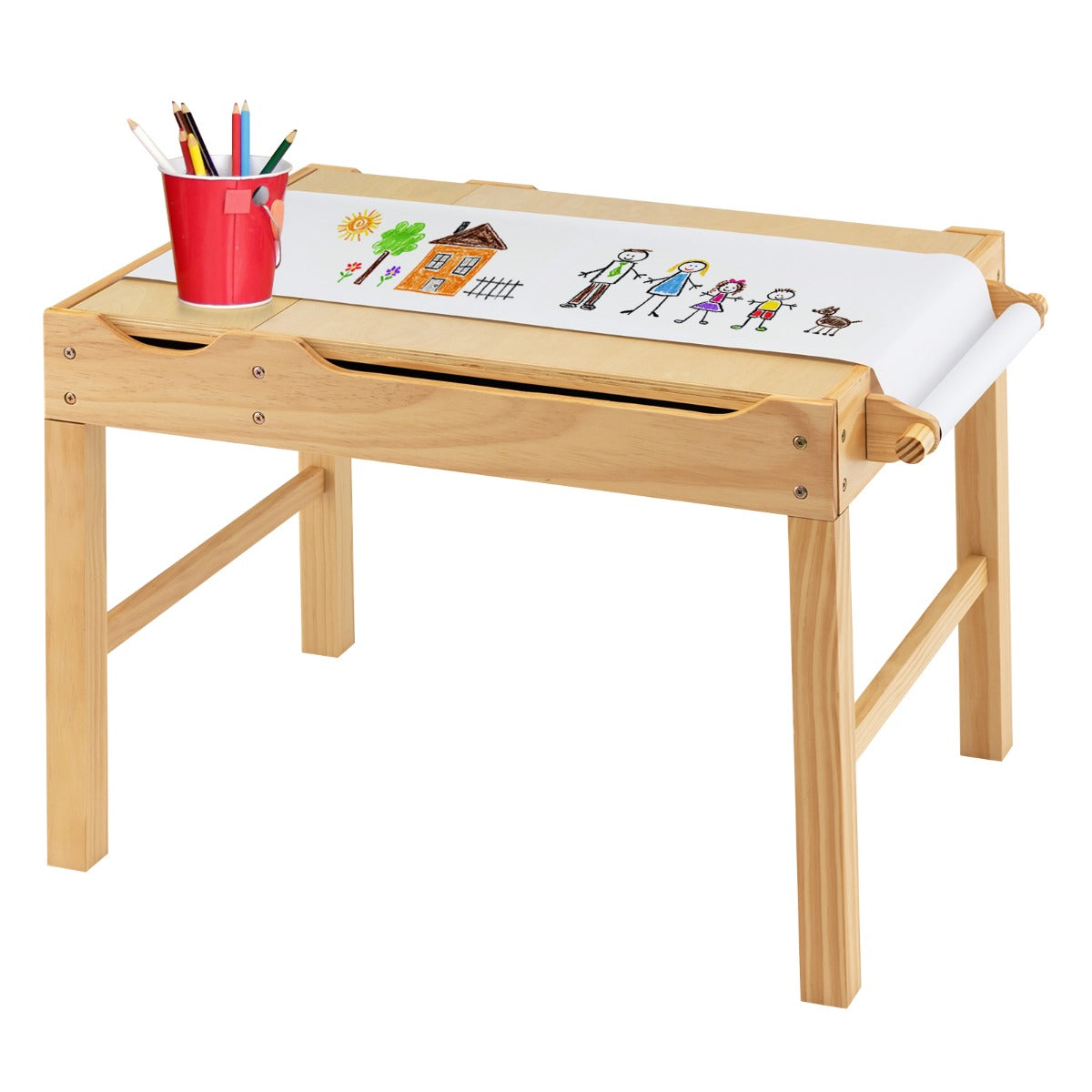 2-in-1 Kids Activity Table with Reversible Tabletop and Storage Compartments-Natural