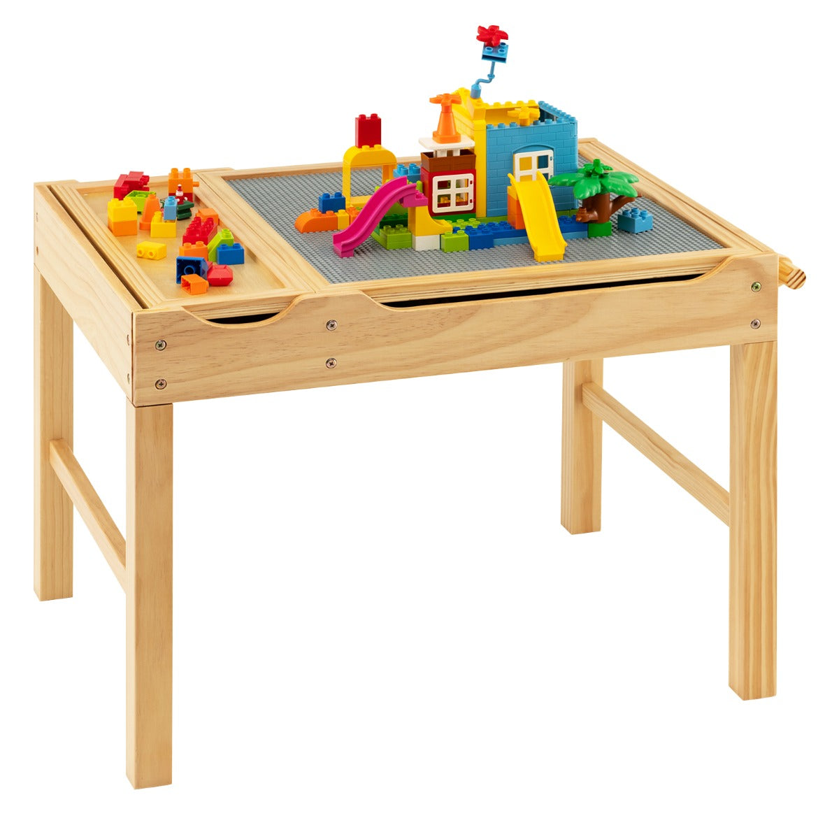 2-in-1 Kids Activity Table with Reversible Tabletop and Storage Compartments-Natural