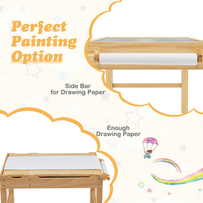 2-in-1 Kids Activity Table with Reversible Tabletop and Storage Compartments-Natural